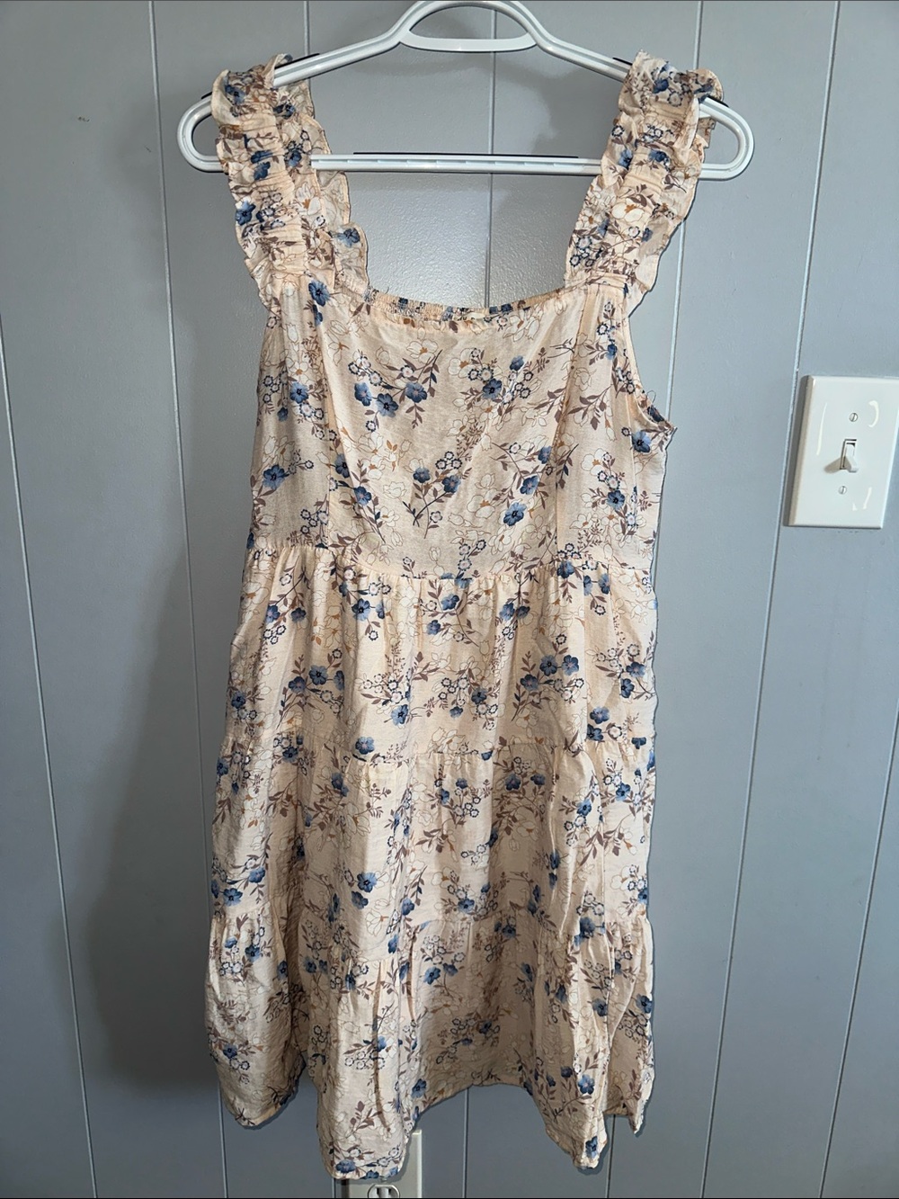 Blu Pepper Beige Midi Dress with Blue Floral Print